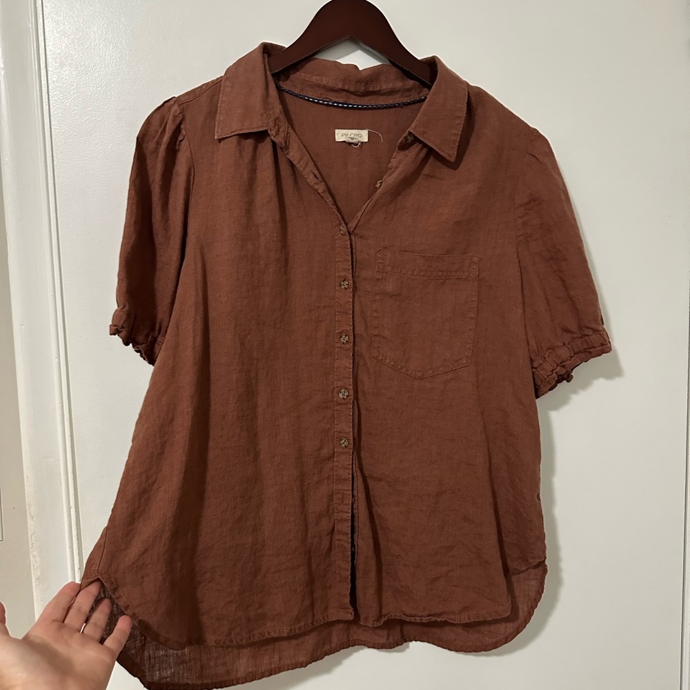 Pilcro Brown 100% Linen Button-Up Shirt
